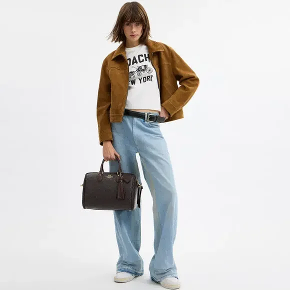 Rowan Large Satchel Bag In Signature Canvas With Fringe - Picture 9 of 10